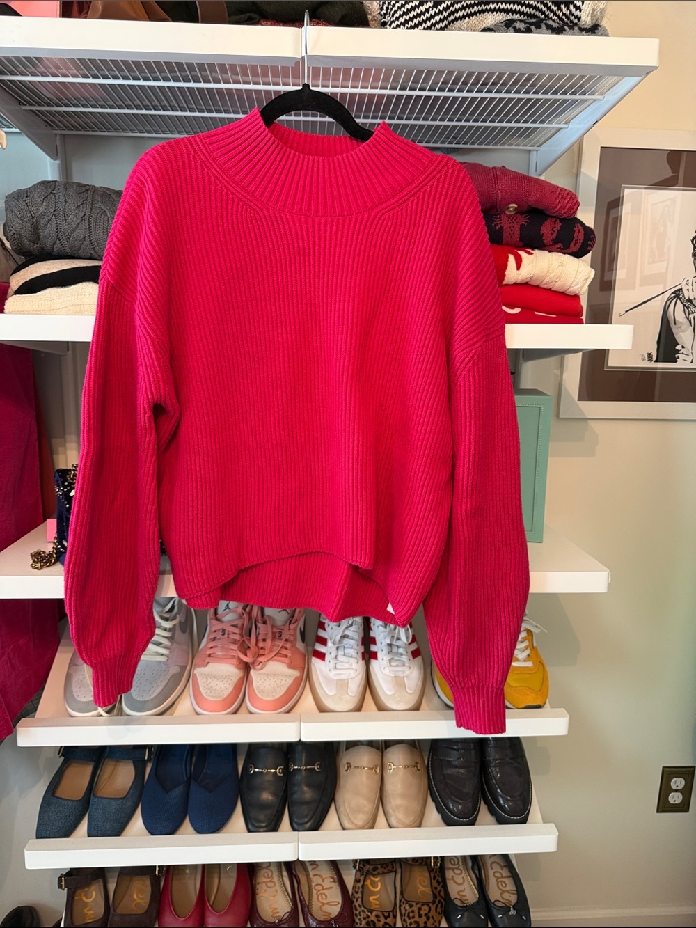Maeve Ribbed Crewneck Sweater in Hot Pink